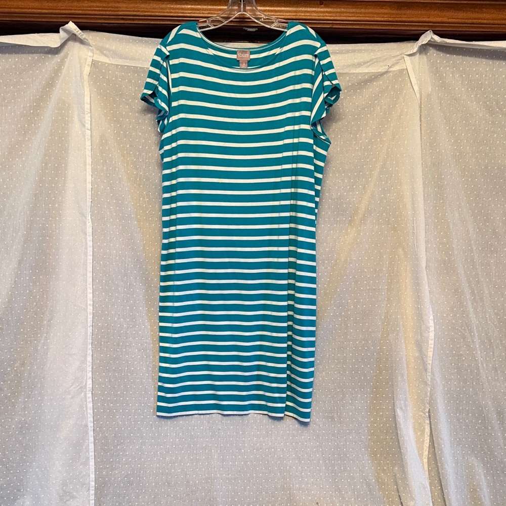 Chico's Teal and White Striped Midi Dress